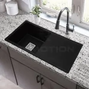 single bowl with drain board Black Finish Kitchen Sink
