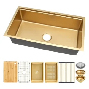 single bowl with drain board Gold Finish Kitchen Sink